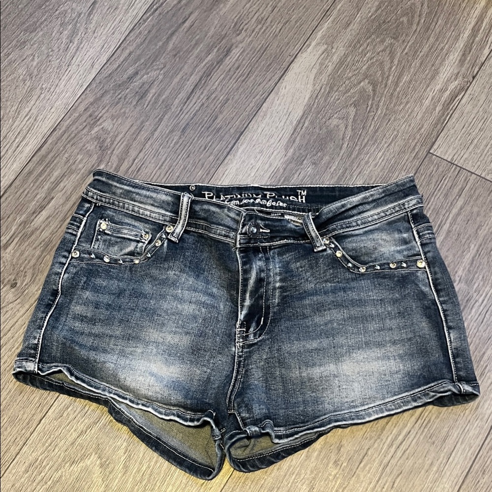 Platinum plush rhinestone shorts
